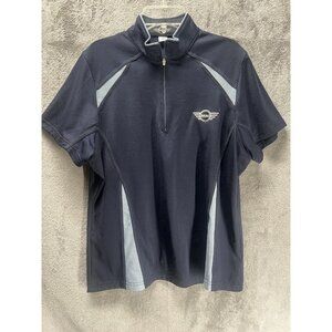 Woman’s Mini Cooper Large Navy Blue Embroidered Half Pullover Shirt Top